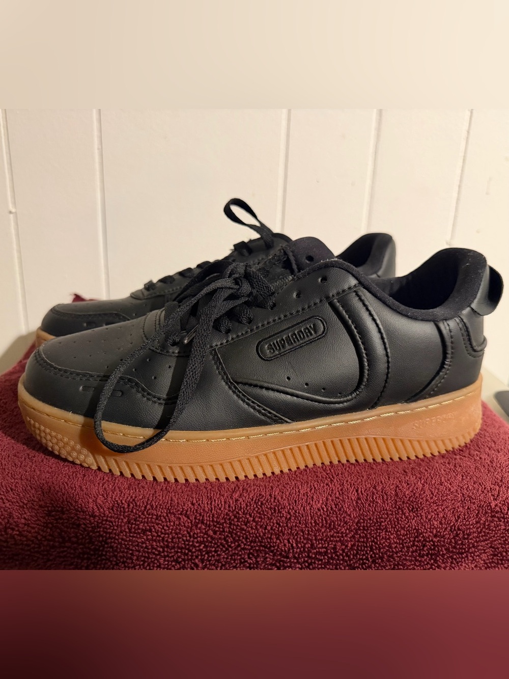 Superdry Black Leather Low-Top Sneakers with Gum Sole